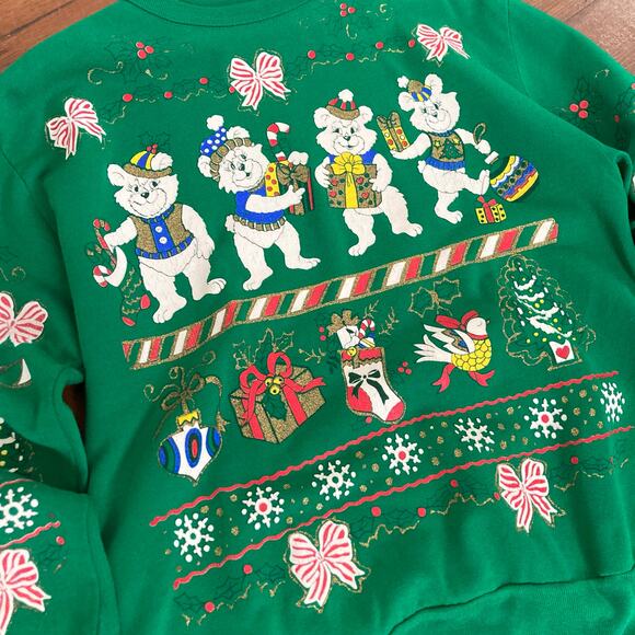 Vintage Green Christmas Crew Neck Sweatshirt - Picture 2 of 4